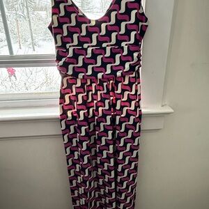 Jude Connally Sleeveless Maxi Dress in Black, Pink & Cream Geometric Print